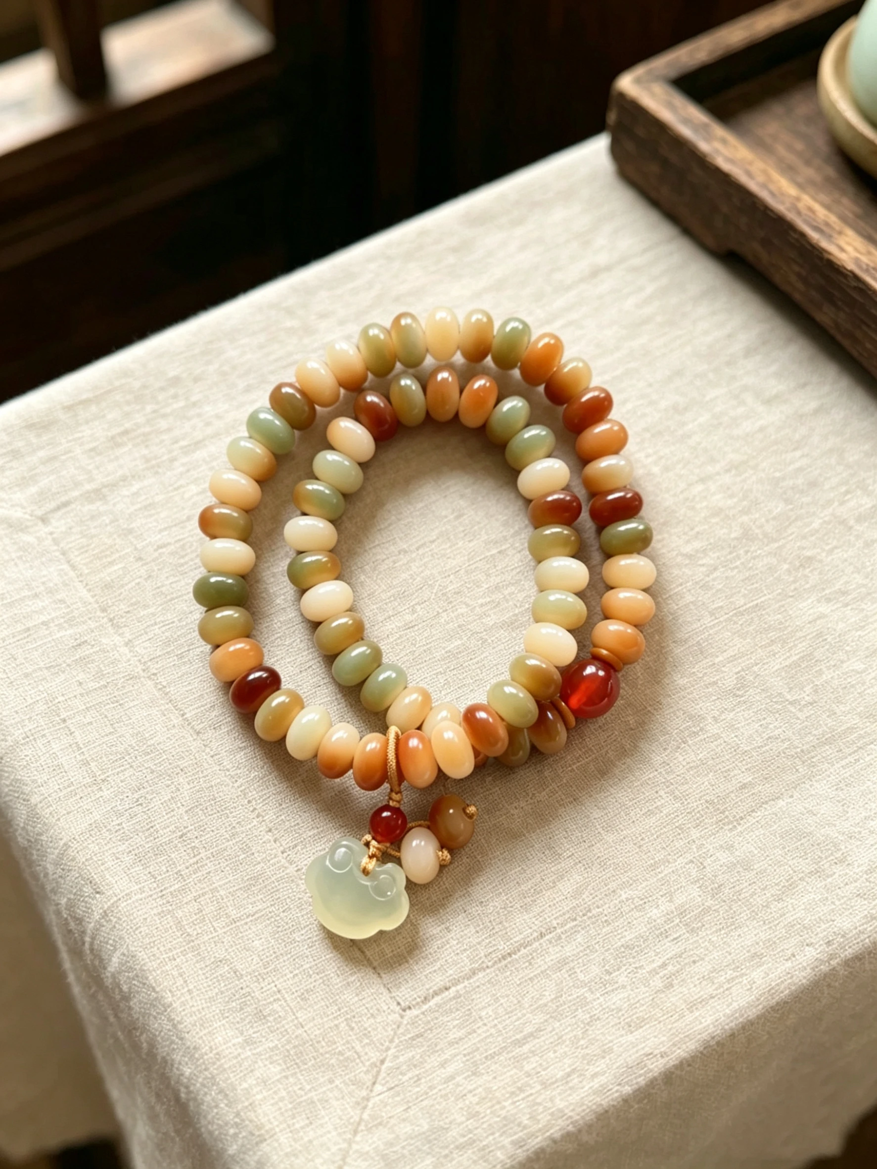 Picture 3: Natural Gradient Bodhi Root Double-Loop Bracelet