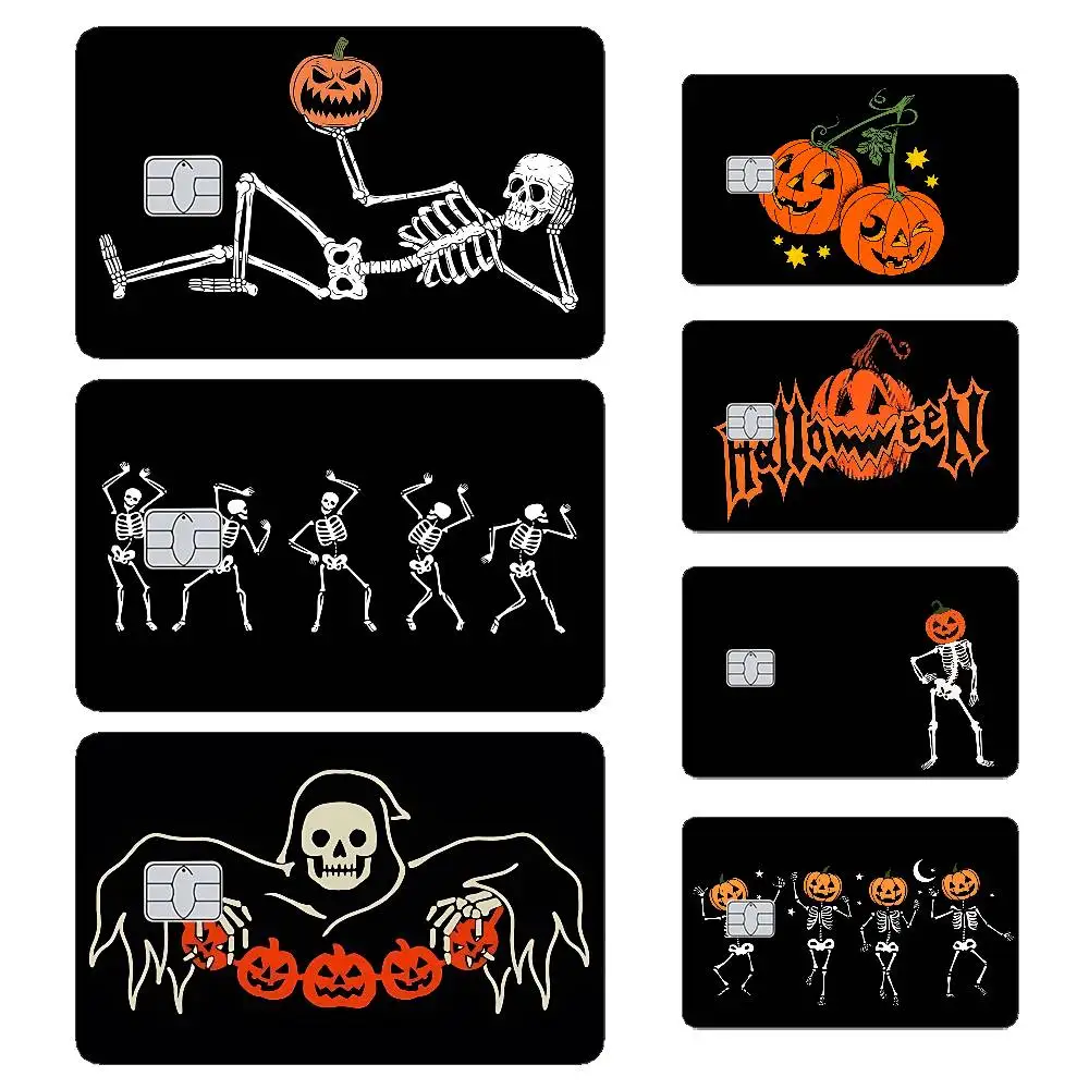 Halloween Skeleton Pumpkin Card Stickers Cartoon Decorative Small Waterproof Chip 4PCS Card Sticker New Anti-Scratch