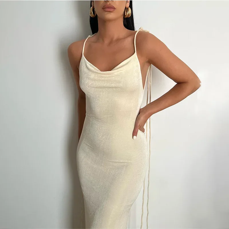 

2022 Strap Backless Maxi Dresses for Women Sexy Formal Party Dress Elegant Halter Bodycon Bandage Summer Long Dress