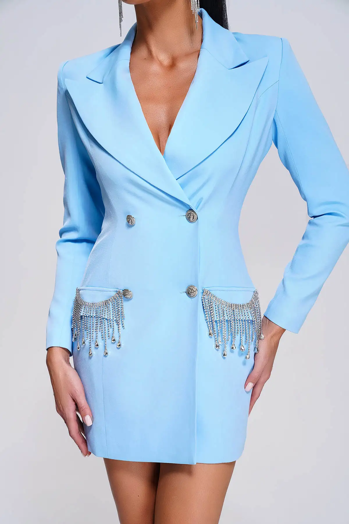 Sky Blue Women Blazer Dress Beading Tailored Ladies Tuxedos Wedding Wear Party Prom Jacket 1 Piece