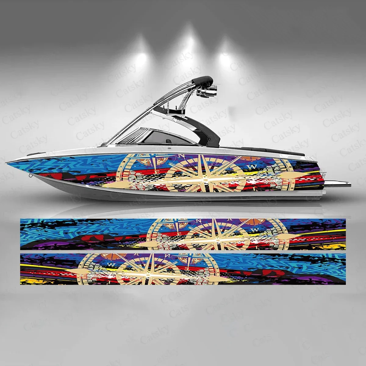 Compass Colorful Boat Sticker Fashion Custom Fish Boat-Sticker Vinyl Waterproof Boat Wrap Graphic Boat Wrap Decal