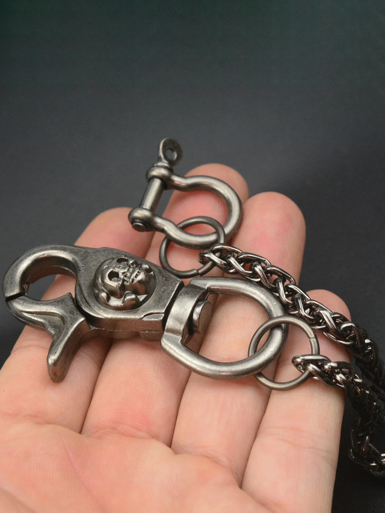 Punk 10ins Short Gunmetal biker Jeans Wallet Snake Chain Keychain Metal Skull Buckle Clips Snap Hoop Belt Chain car keychain