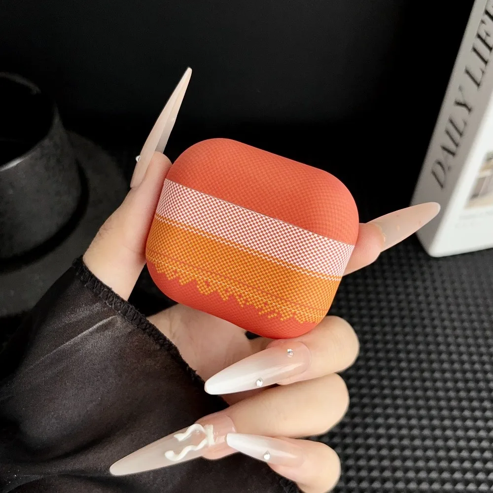 

Sunset Gradient Knitted Pattern Case For AirPods 4 3 2 1 Pro 3 Pro2 Wireless Bluetooth Earphone Cover Anti-drop Protective Shell