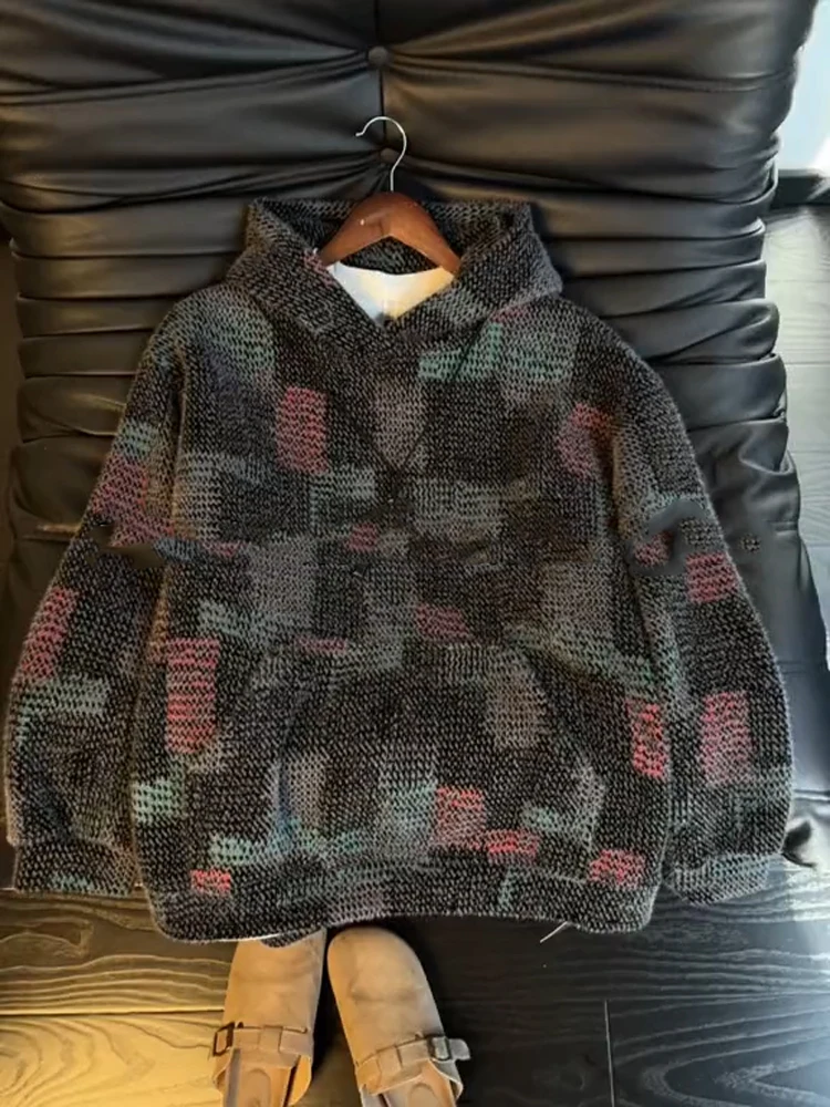 

Cleanfit Men's Hoodie Autumn Winter Plaid Knitted Jaet Layering Inner Wear ids Casual Loose Fit Long Sve