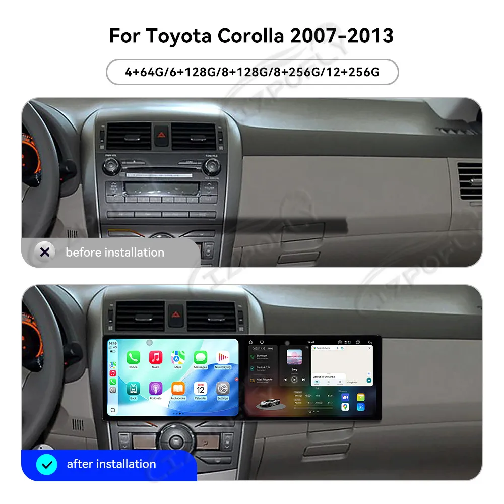 

Dual 10.1 Inch Screen Car Radio Android For Toyota Corolla 2007-2013 CarPlay Multimedia Video Player GPS Navigation Head Unit 4G