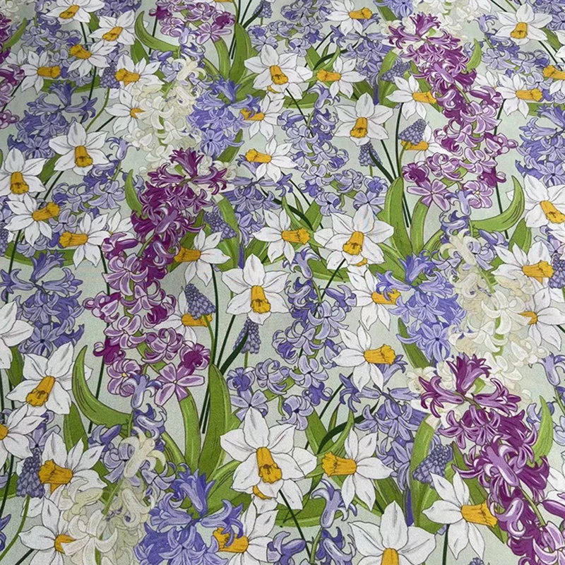 Muti-color Floral Printed Stretch White Heavy Silk Crepe Fabric for Dress Pants Silk Fabric for DIY Sewing 108CM Wide R7150-29