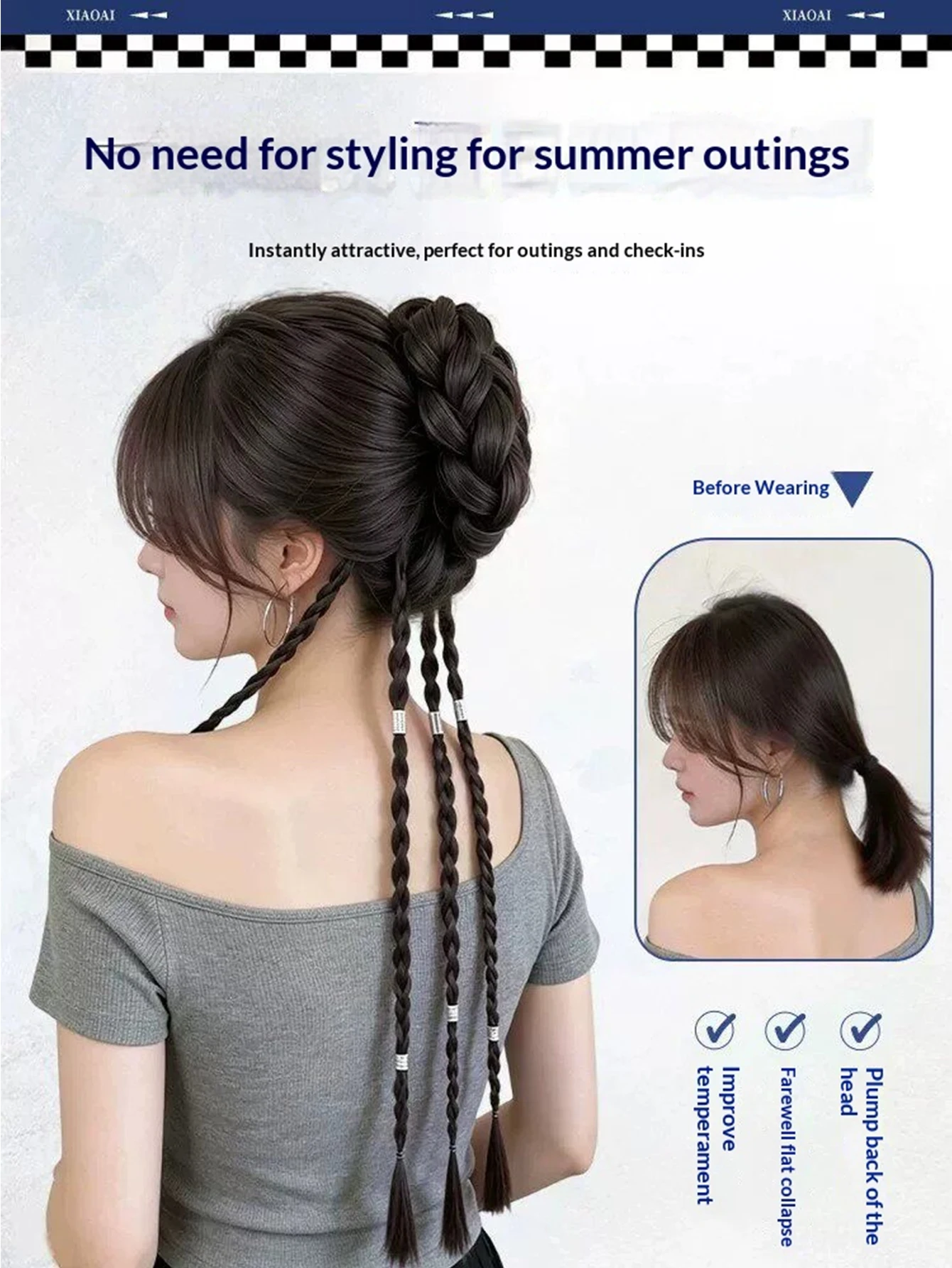Stable Twist Boxing Braid Hair Claw Style Trendy Girl Hair Women's Clip-on Synthetic Wig Flower Bud Head Twist Braid Natural