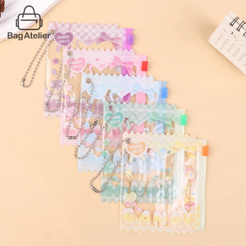 1PC Cute Candy Bar Bag Keychain Anime Theme Badge Transparent Organizer Hanging Case Protective Case Doll Doll Display Bag