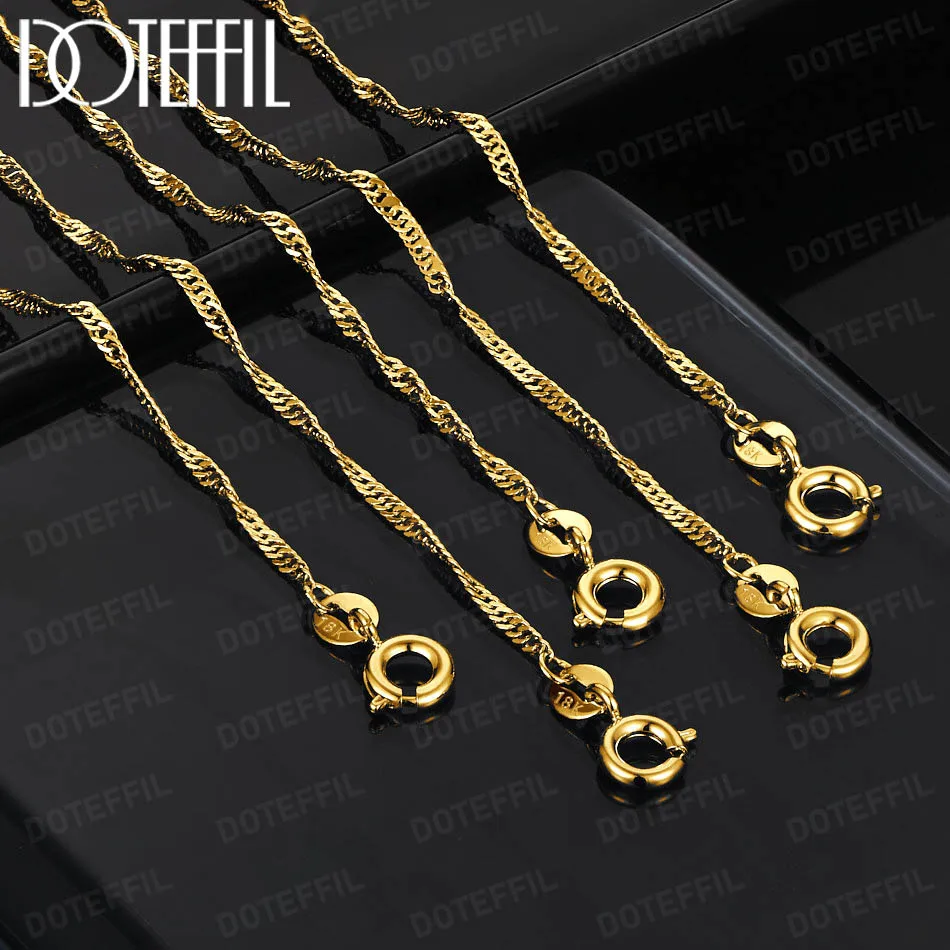 DOTEFFIL 18K Gold Water Wave Chain Necklace 18 inch 1/5/10pcs For Women Man Wedding Engagement Party Fashion Jewelry