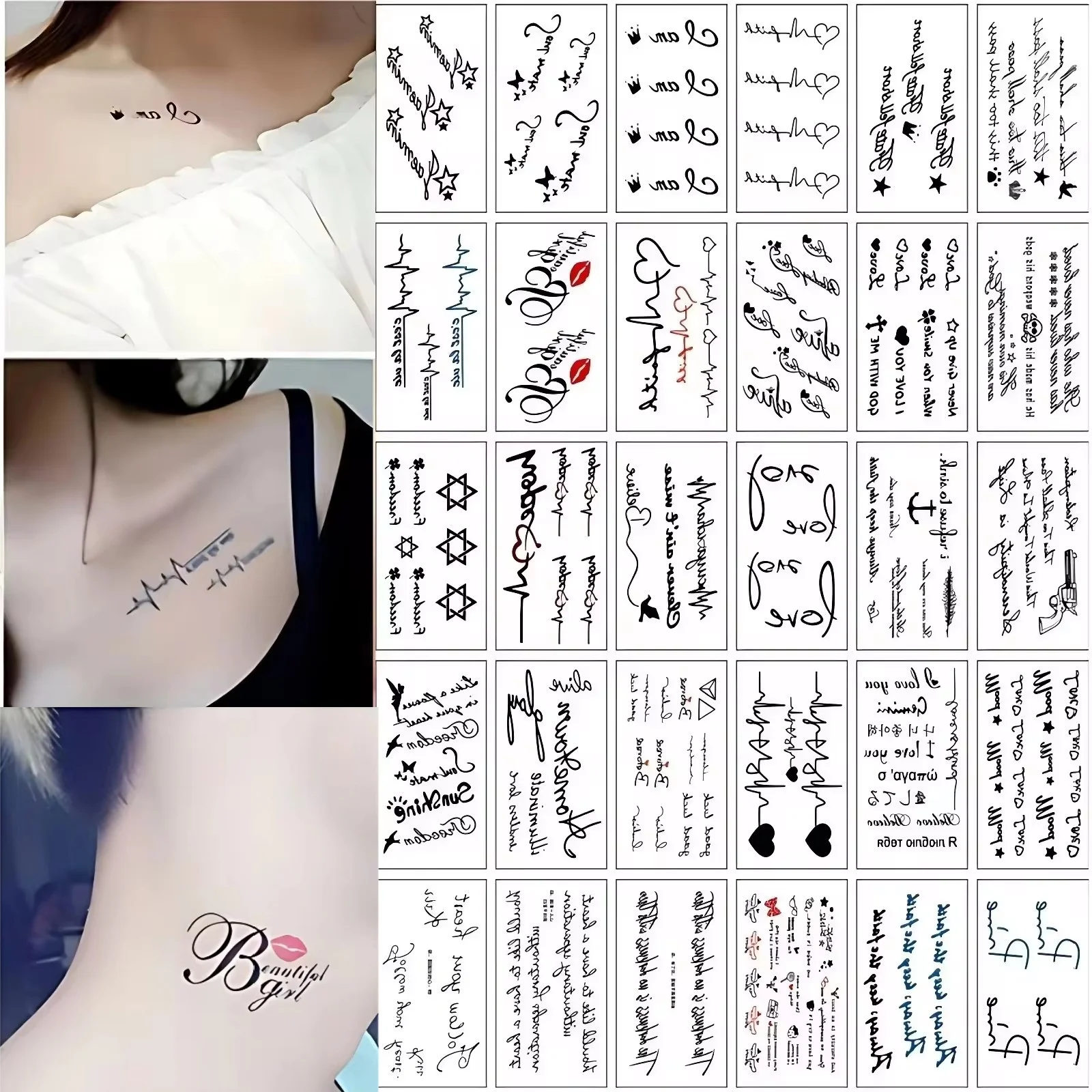 30pcs/set Fake Tattoo Waterproof Quote English Letter Star Waterproof Tattoos Sticker for Women Men Wrist tatouage temporaire