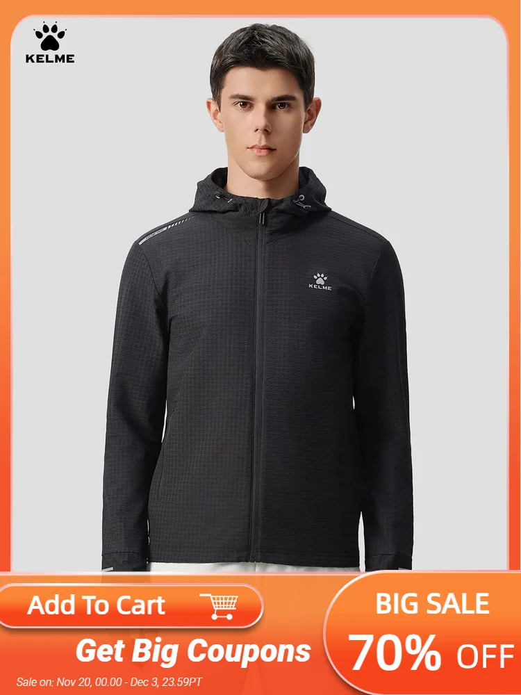 

Kelme Men's Windproof Thermal Hooded Jacket Outdoor Running Jacket All-around Training Fitness Cardigan
