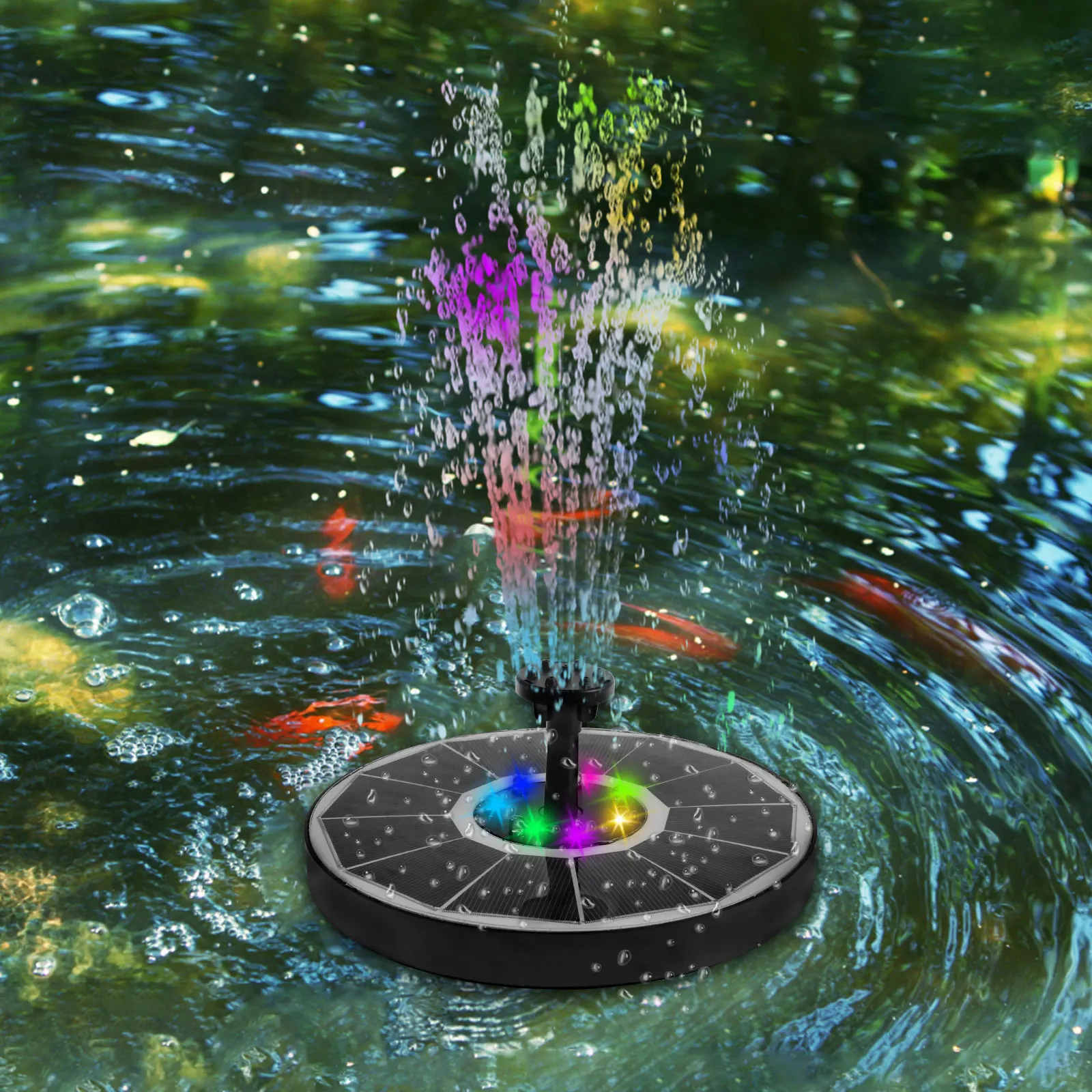 Solar Fountain 3.5W Solar Bird Bath Fountains Pump with 7 LED Colorful Lights 1800mAh Rechargeable Solar Water Fountain