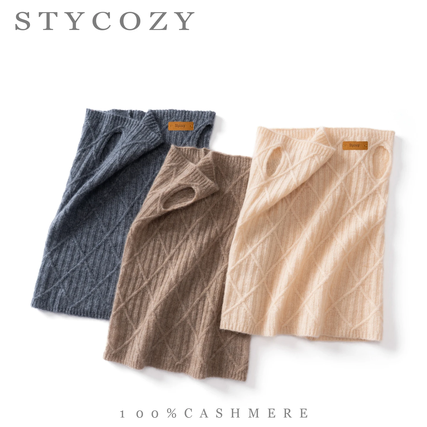Unisex 100% Cashmere Ear Hole Balaclava 2in1 Knit Neck Warmer Winter Solid Cable Knit Windproof Face Cover Snood Cycling Outdoor