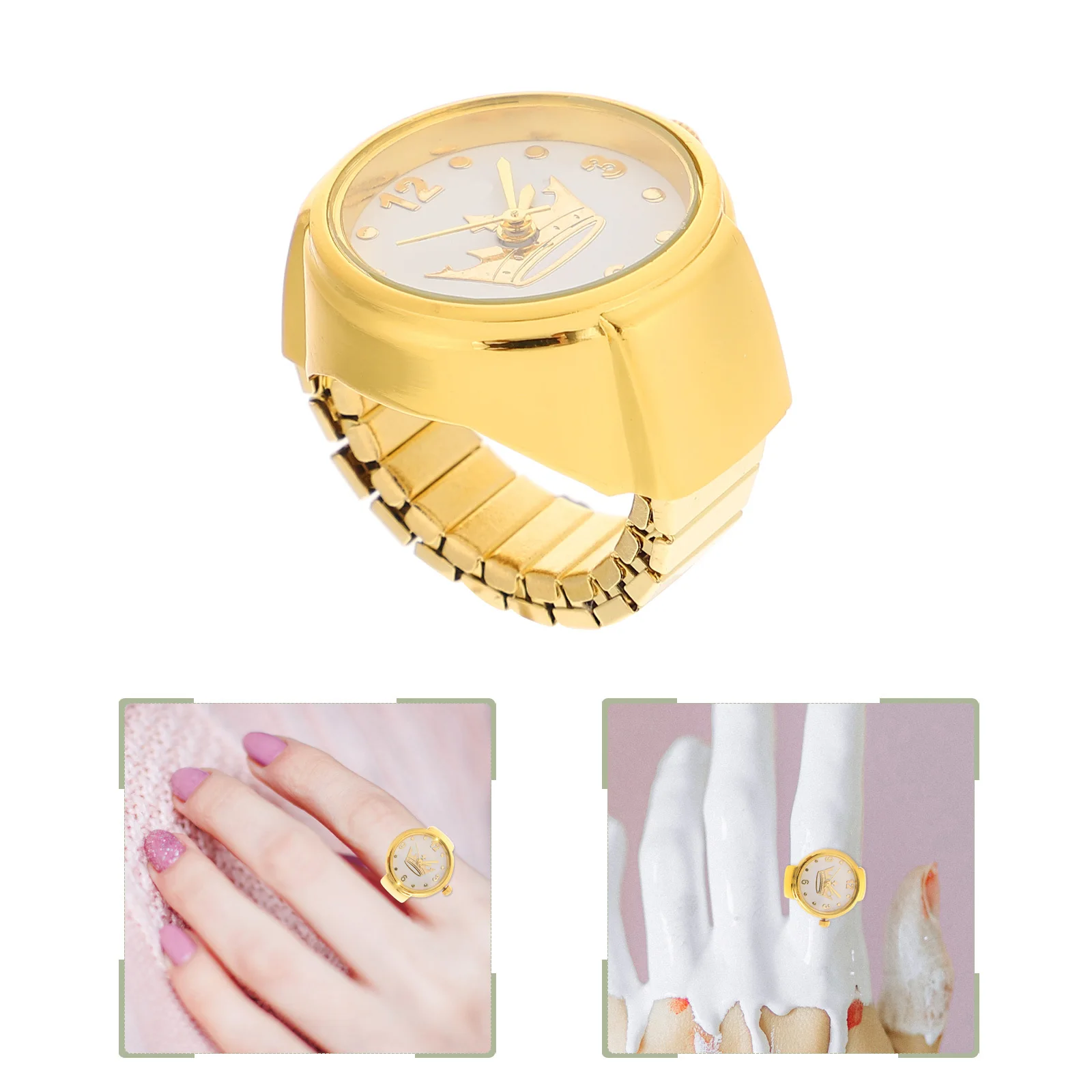 ساعة تاج دائرية بتصميم متدرج رائع وساعة إصبع مزخرفة مقاومة للاهتراء ومحمولة للحفلات #3