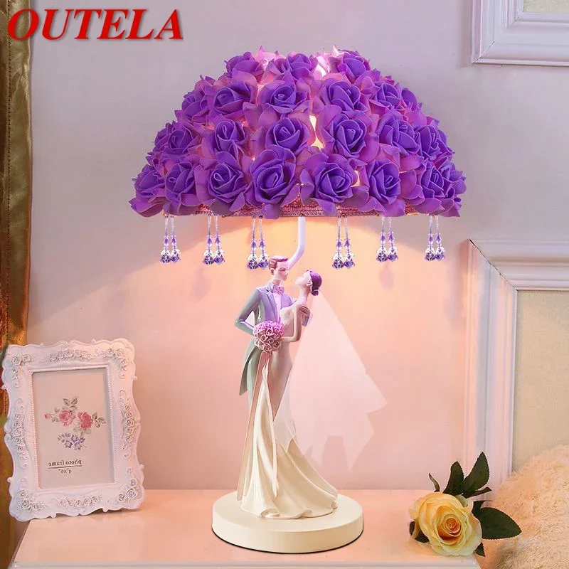 OUTELA Contemporary Wedding Table Lamp Personalized and Creative Rose Living Room Bedroom Bedhead Decorative Lamp