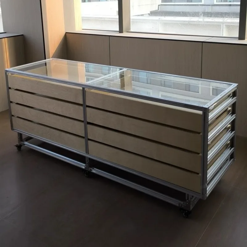 Aluminum Display Cabinet for Store Decor Shop Modern Minimalist Showcase Counter Glass Retail Flow Table Storage Cabinet
