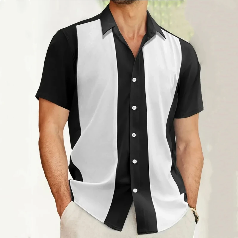 Hawaiian Fashion Bicolor stripe pattern Men's Shirts Short Sleeved Tops Summer Shirt Button Up Hawaiian Shirts For Men Clothes