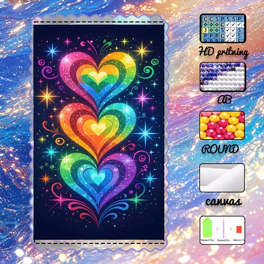 

1 piece - 5D-DIY - Flocking cloth - Special drill - Diamond painting set - Rainbow heart - Mosaic - Diamond art