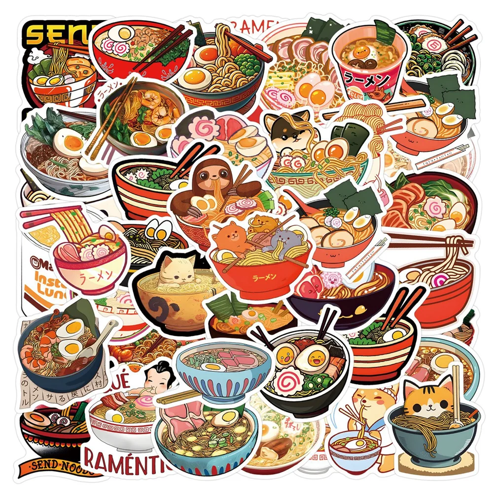 55pcs Ramen Graffiti Stickers For Phone Case Guitar Suitcase Ipad Laptop DIY Craft Supplies Cute Sticker Vintage