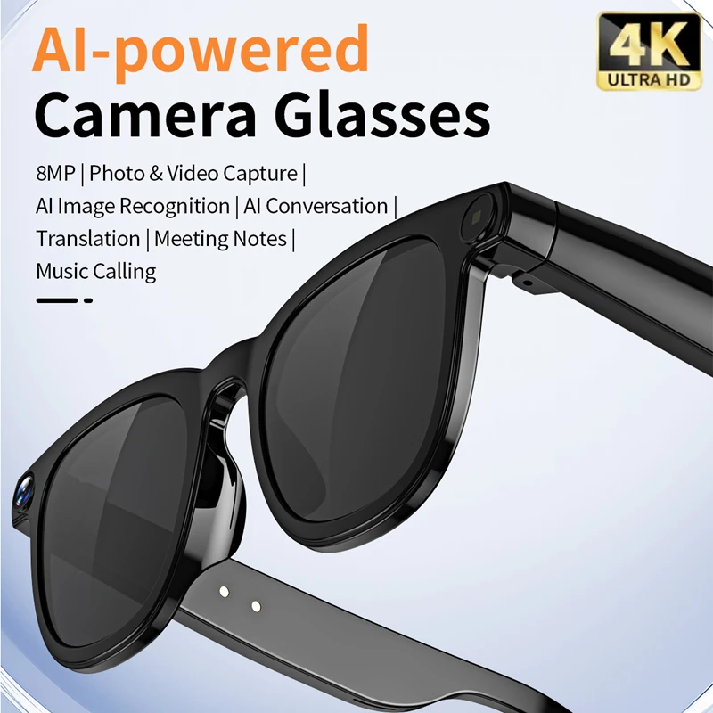 

Очки 4K AI, интеллектуальный перевод, 800 Вт, очки для камеры, фото, видео, музыка, Bluetooth-вызов с долговечной батареей, новинка