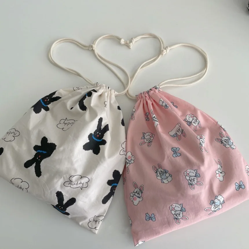 Kawaii Cute Rabbit Dust Bag Canvas Storage Sweet Korean Drawstring Bag Lipstick Portable Travel Makeup Cosmetic Organizer