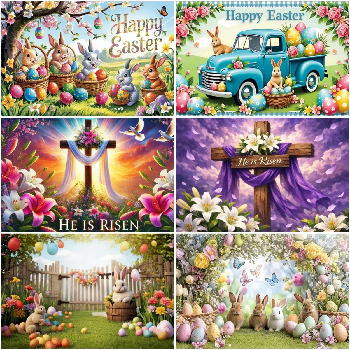 

Easter Party Backdrop Floral Bunny Egg Cross Gods Background Shower Banner Religious Booth Decorations Supplies Photo Studio
