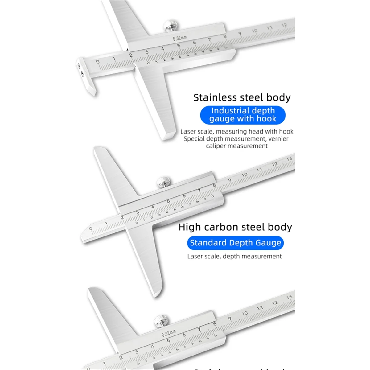 Depth Gauge Vernier Caliper Metal Calipers Woodworking Tools Caliber Measuring Tool Steel Gauges Depth Measurement 200mm