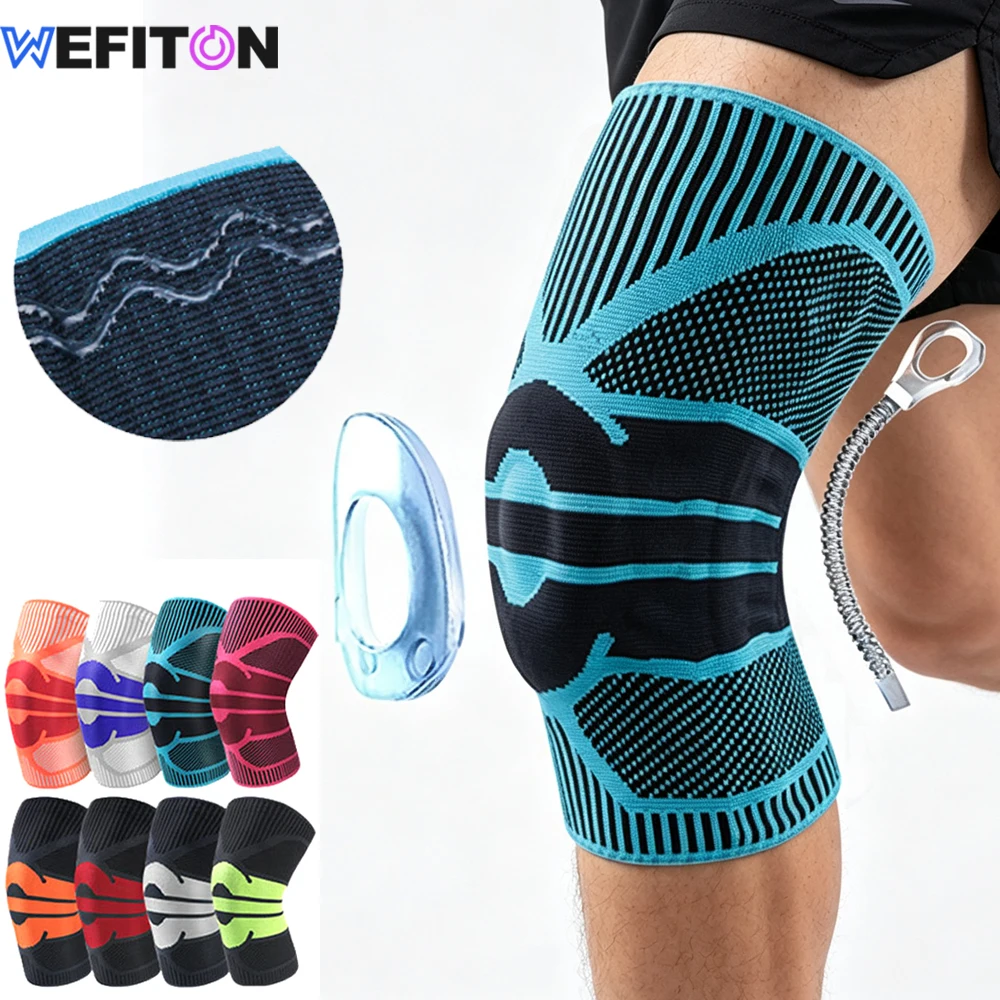 WEFITON 1PC Knee Brace Compression Sleeve, Patella Stabilizer with Silicone Gel Spring, for Meniscus Tear Arthritis Running Gym