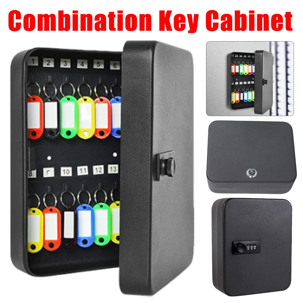 Combination Key Cabinet 20 Key Hooks Key Management with Key/Code Lock Key Cabinet Security Lock Box Key Holder Box Wall Mount