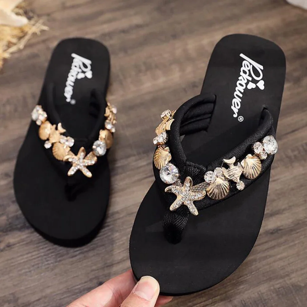 Summer Sandals Women Sandals New Platform Rhinestone Shoes Outdoor Beach Slippers Rubber Bottom Non-slip Flip Flop Women 11cm