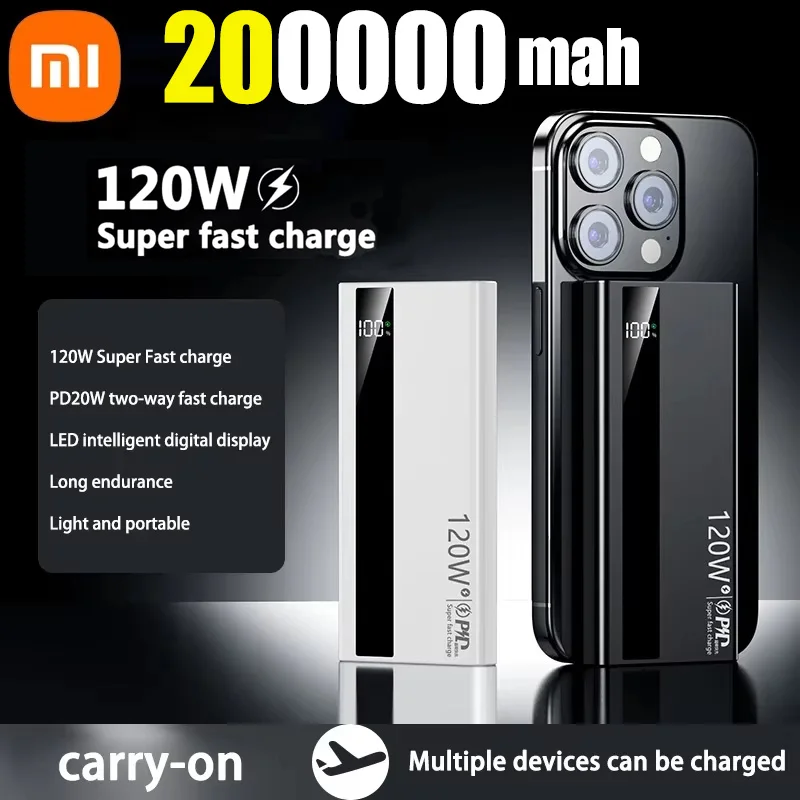 Xiaomi Power Bank 200000mAh Large Capacity Power Bank 120W Fast Charging Outdoor Emergency Power Supply for iPhone Samsung