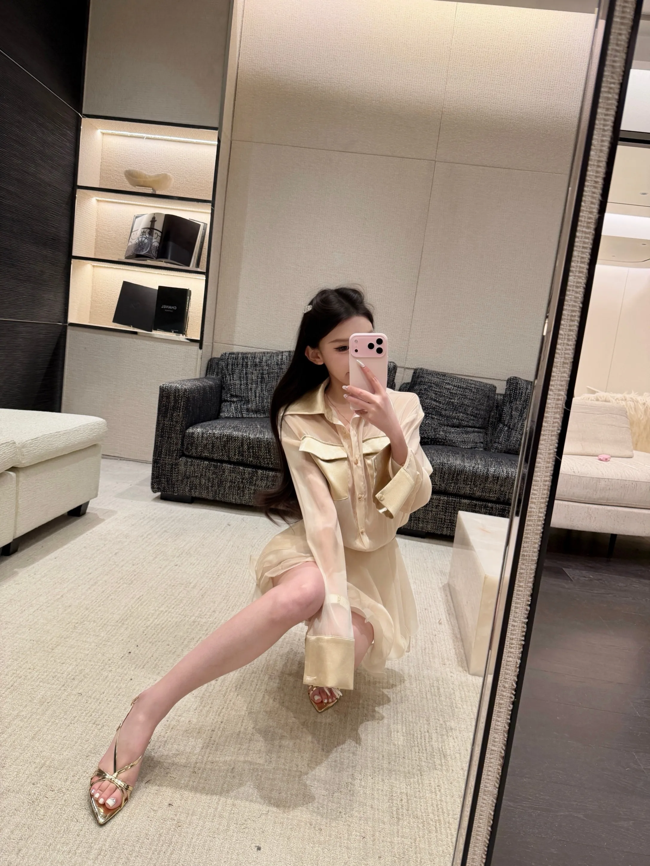

Chen nduo Original Acetate Imitation Silk Chiffon irt Double Layered ort Skirt Set Women's Faion Spring Summer Outfit