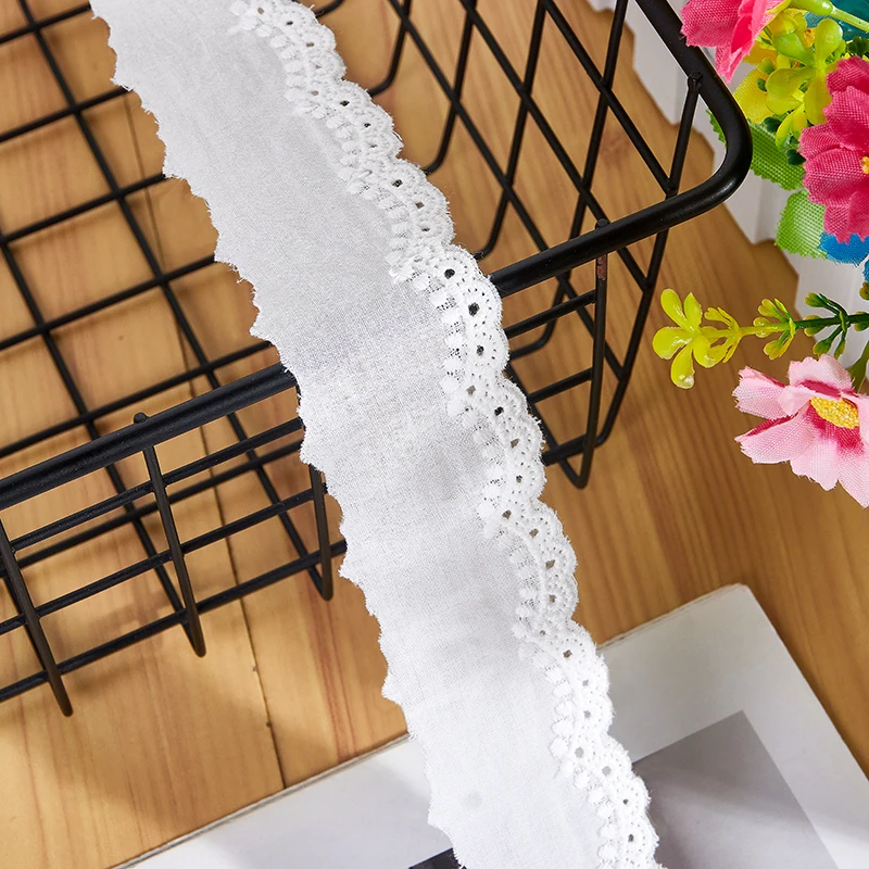 Small Wide Off White Cotton Cloth Embroidery Fabric, DIY Lace Trim, Clothes Skirt Collar, Home Decoration, 5Yards/Lot