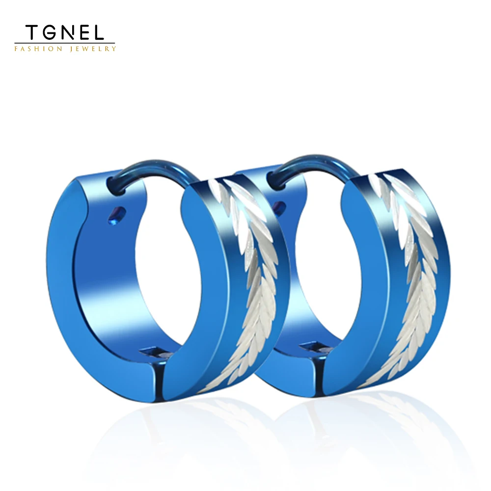 Hoop Earrings For Men Women Stainless Steel 2 Tone Huggie Earrings Mens Metallic Blue Western Style Jewelry Fashion Accessories