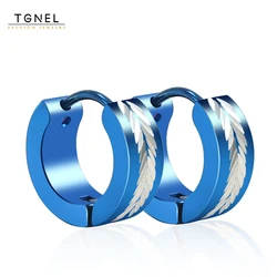 Pendientes de aro de acero inoxidable para hombre y mujer, aretes Huggie de 2 tonos, azul metálico, joyería de estilo occidental, accesorios de moda