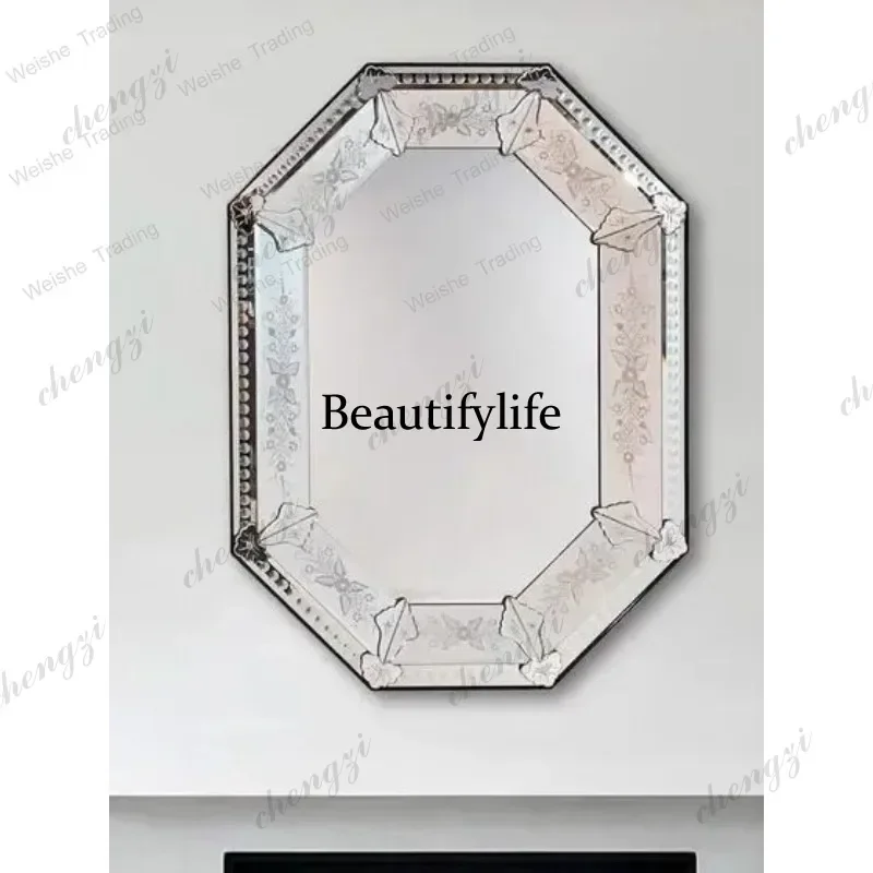 Y136 Vintage engraved bathroom wash mirror, dining side wall hanging decorative mirror, bedroom makeup mirror