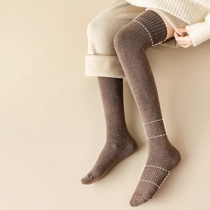 

Ladies' Stockings Japanese Solid Color Harajuku Versatile Socks Winter Thicked Velvet Warmth Over Knee High Quality Floor Socks