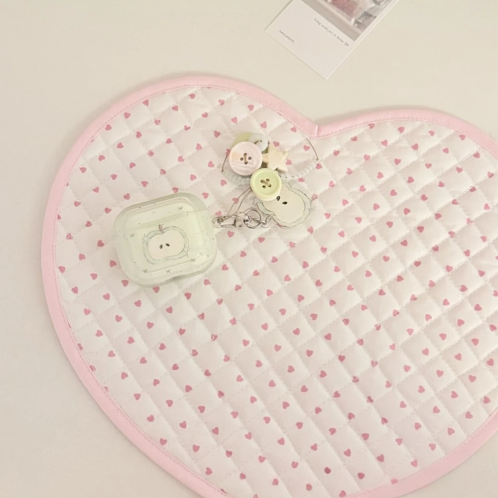 Y2k Pink Love Quilted Japanese Style Ancient Table Mat Tablecloth Ins Style Student Desk Material Heart Shaped Table Mat Cute