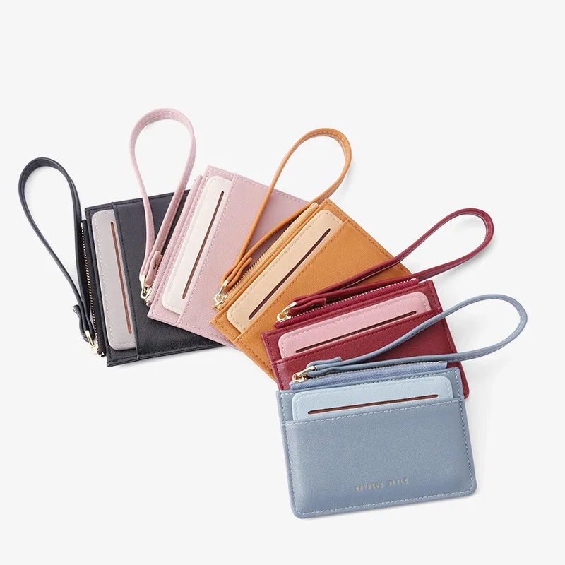 Coin Purse Short Women Wallet PU Leather Multiple Cards Slots Korean Style Buckle Contrasting Colors Shortage Bag Zipper