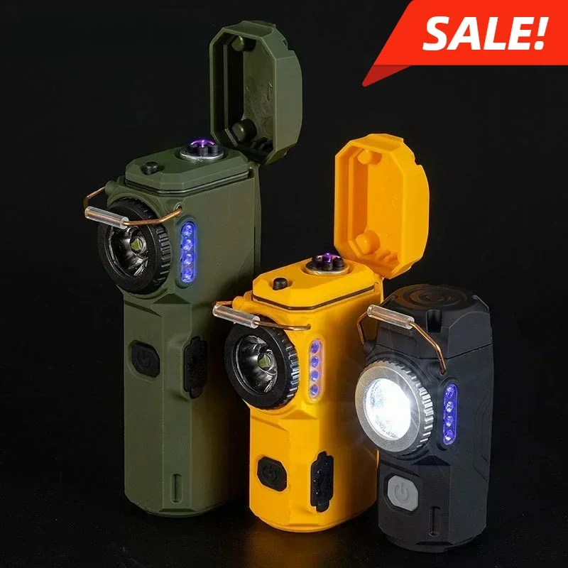 Outdoor Portable Windproof, Waterproof, Silent Dual Arc Lamp Multifunctional Flashlight Emergency Light USB Lighter