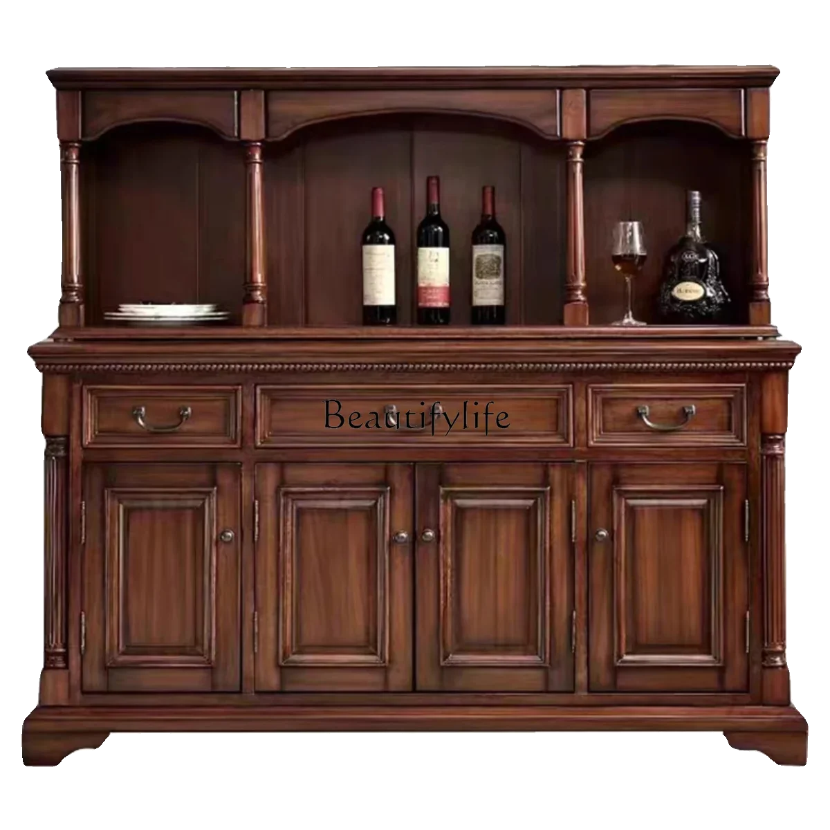 

ls 18 -*American country four-door dining side cabinet full solid wood living room drawer storage locker