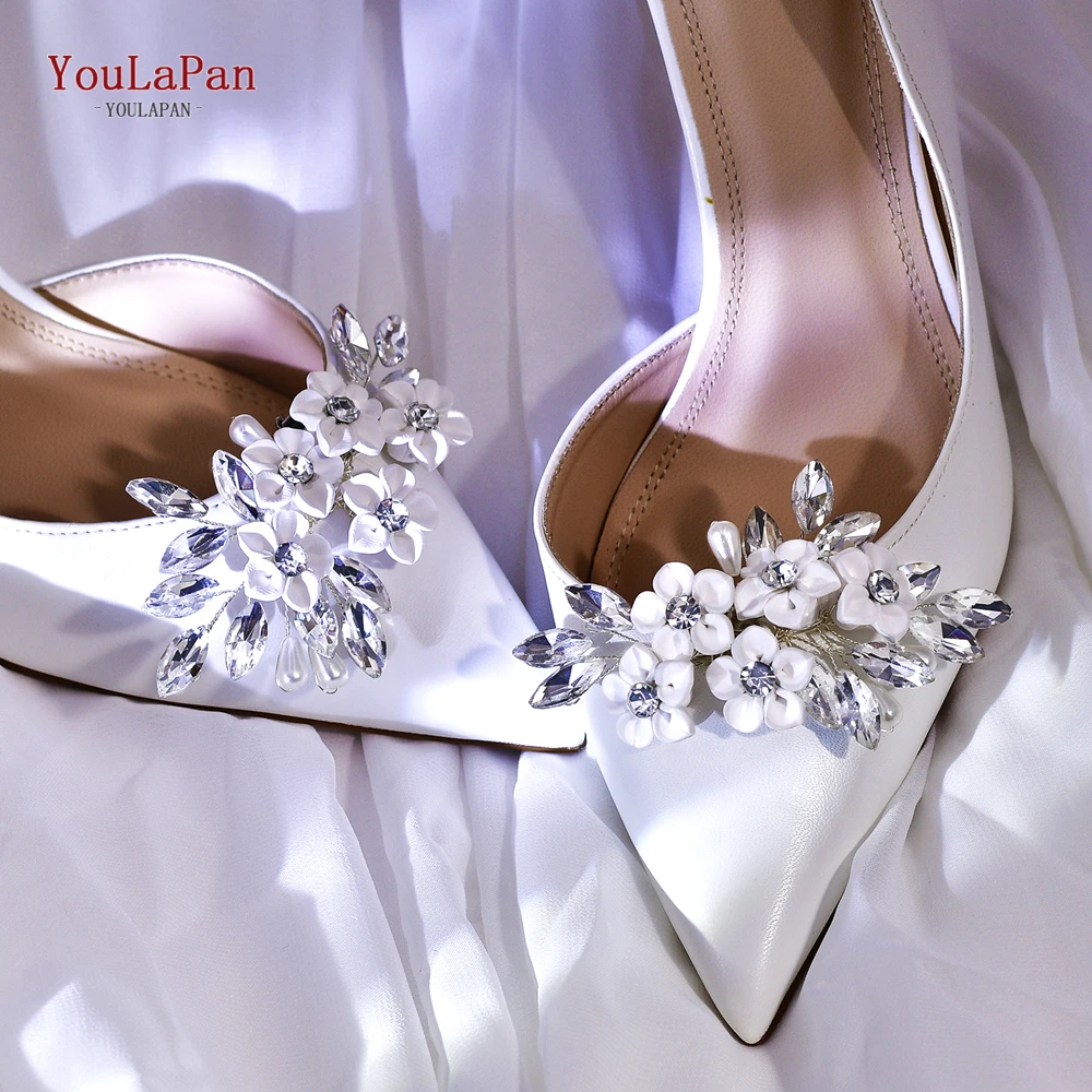TOPQUEEN Silver Color Flower Shoe Buckle Wedding Bride Rhinestone Shoe Flower Handmade Shoe Clip High Heels Accessory HX71