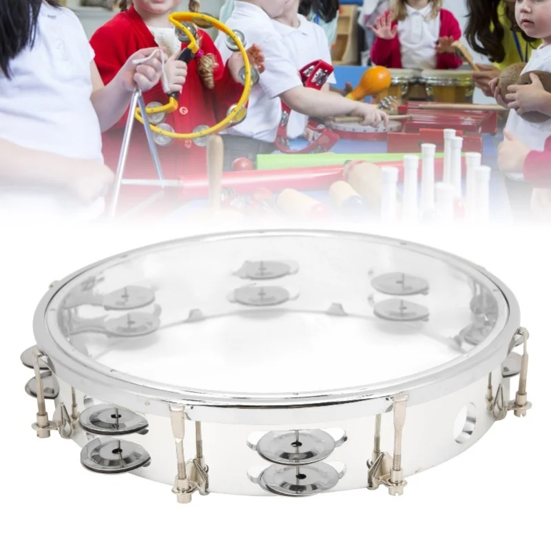 mbat-tambourine-adjustable-double-row-10in-percussion-jingles-instrument-for-partytransparent