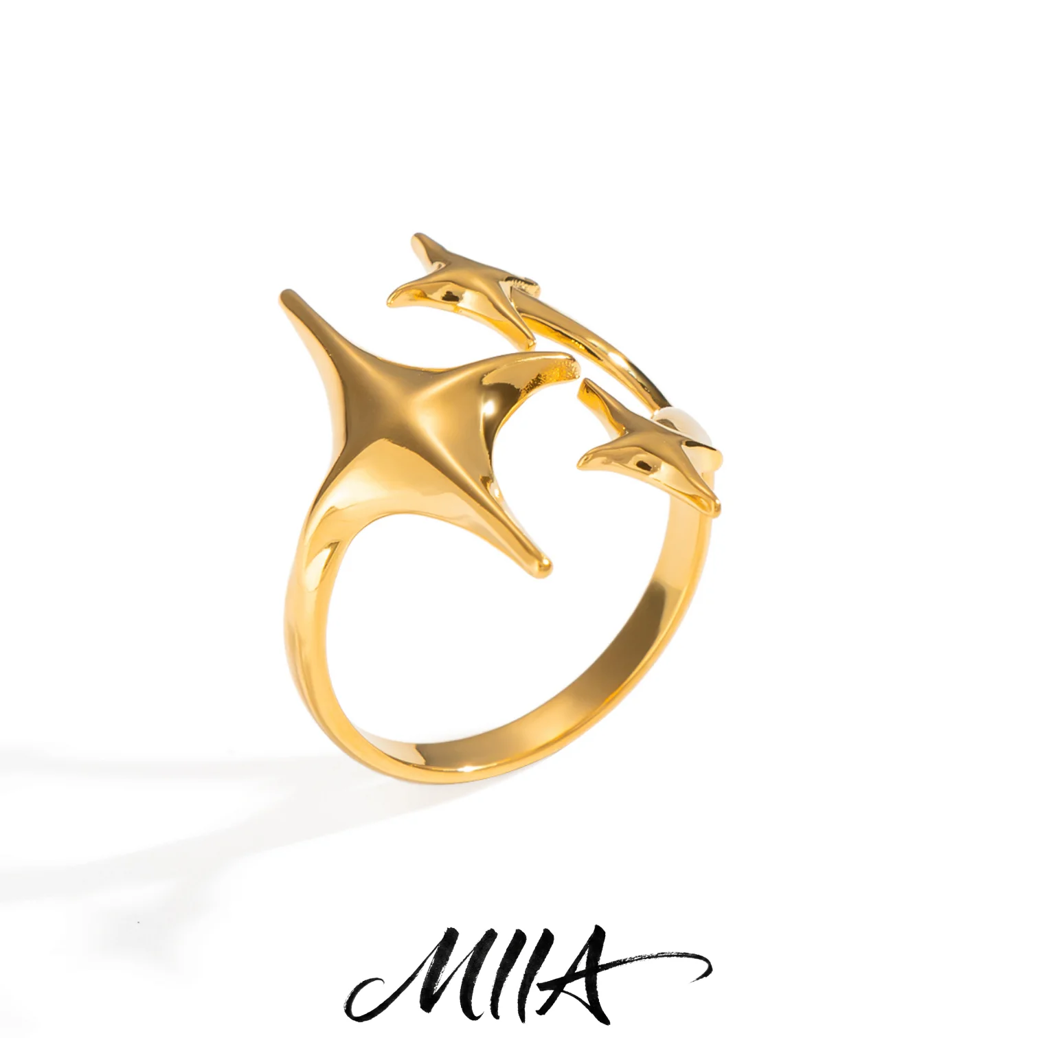 Miia Stainless Steel Ring Punk Vintage Cross Star Open Rings Women Fashion Couple Jewelry Gift Simple Senior Sense Adjustable