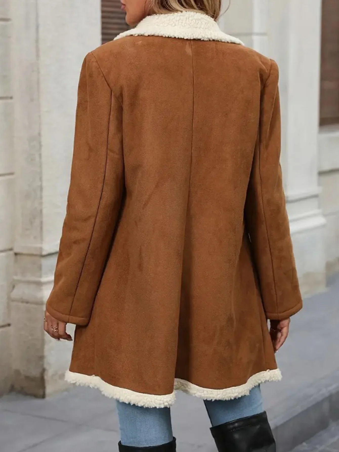 معطف من جلد الغزال مبطن بالصوف الدافئ للنساء لخريف وشتاء نمط جديد ملابس خارجية صوفية متوسطة الطول للنساء #3