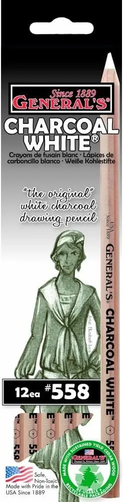 

Pre-Sharpened White Charcoal Pencil Set - 12 Pack for Highlighting & Sketching on Dark Paper