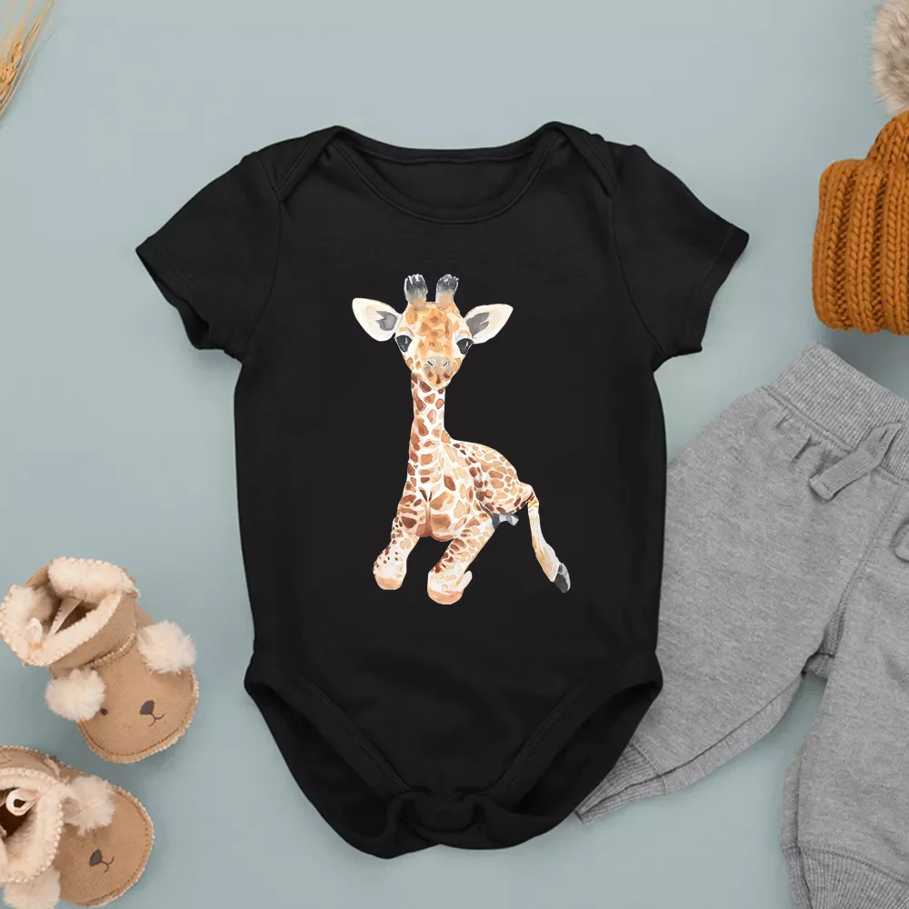 

Cartoon Giraffe Print Baby Bodysuit Funny Summer Short Sleeve Infant Rompers Body Boys Girls Jumpsuits