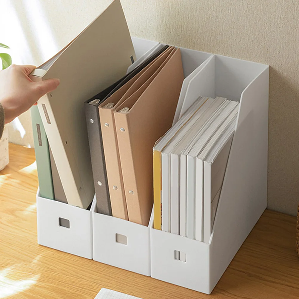 

3 Pcs Rack 9x24x27cm Milk White Matte Storage Box for Documents Magazines Books Desktop File Rack Folder Organizer