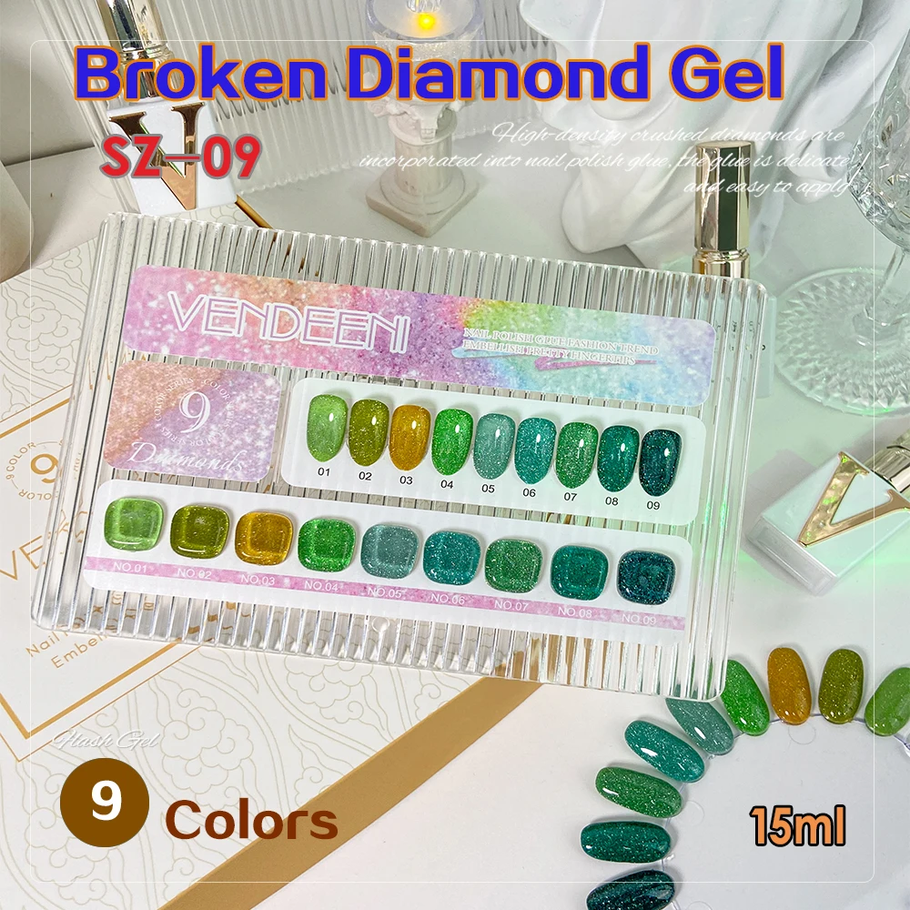 

Vendeeni Green Reflective Glitter Broken Diamond Gel Nail Polish Soak Off UV Gel Varnish DIY Sparkling For Manicure Nail Art