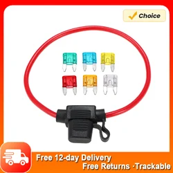 12V Car Automotive In-Line Mini Blade Fuse Holder Fuses with Splashproof Casing with 6 Fuses 5A 10A 15A 20A 25A 30A